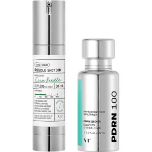 VT COSMETICS CICA Reedle Shot 300 Essence 1.69Fl Oz (50ml) & Korean Gingseng Vegan PDRN 100 Serum for Natural Glow 1.01 fl. Oz.